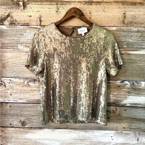 BÖHME Metallic Bronze Sequin Top NWT Size Medium Short Sleeve Party